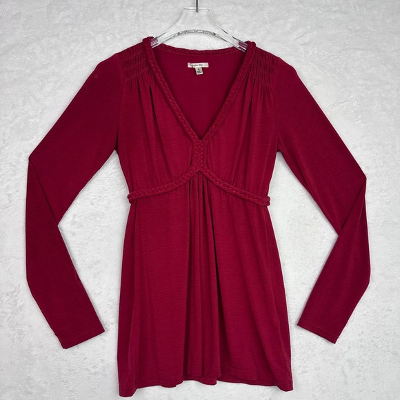 Sophie Max Tops - Sophie Max Women Red Braided V-Neck Empire Waist Long Sleeve Tunic Top Small